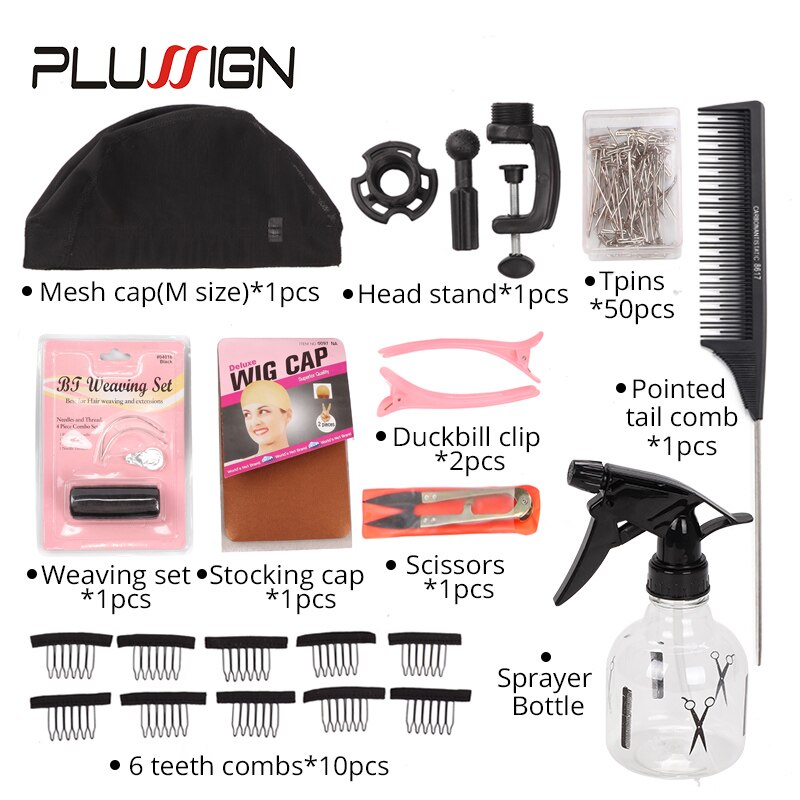 Plussign 11 PCS Wig Making Kit Canvas Block Head With Stand Mannequin Head Diy Styling Making Tools Heads Manequin