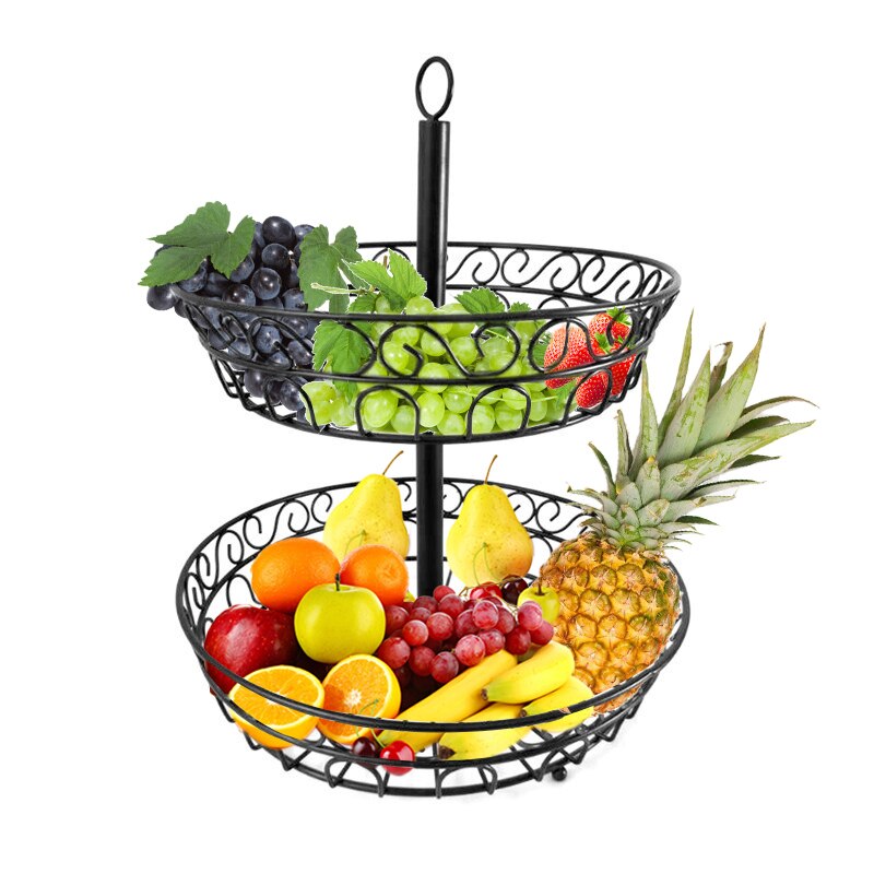 Top husholdningsfrugter grøntsager hylde opbevaringsstativ frugtkurv husholdningsstativ dobbeltdækket frugtstativ køkkenarrangør