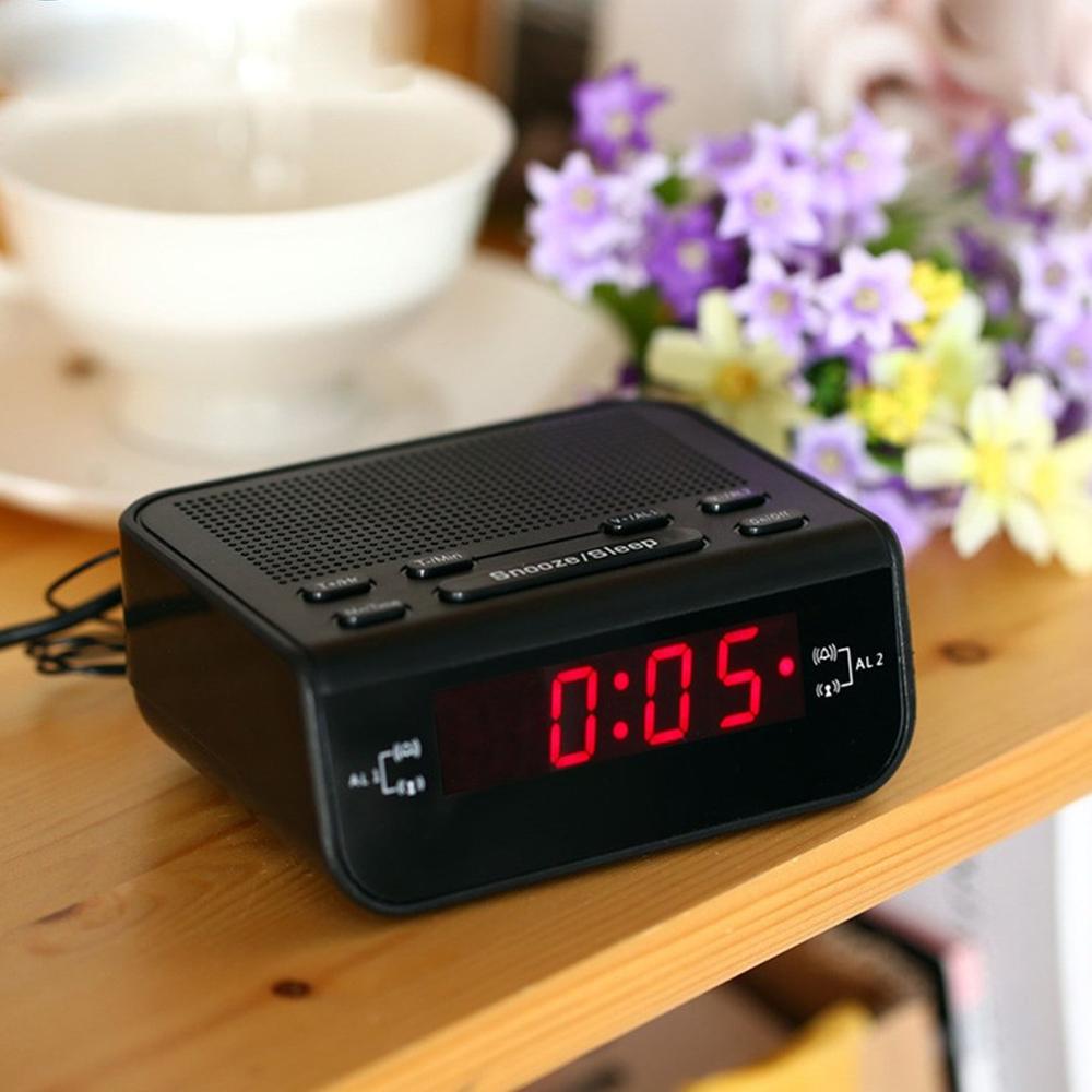 AM/FM LED Clock Radio With Dual Alarms Sleep Snooze Function Outlet Powered Big Digit Display for Bedroom Timed Shutdown