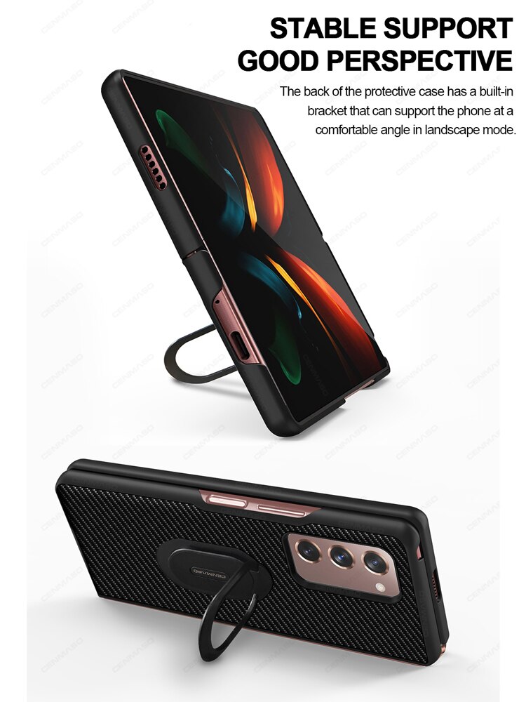 per Samsung galassia Z piega 2 Caso Ebaicase Originale in Fibra di Carbonio struttura con Il Supporto di Cuoio Della Copertura Posteriore per La Galassia Z piega 2 Caso