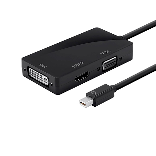 Kabel adapter mini DisplayPort na HDMI 4K VGA DVI 3-w-1 1080P piorun mini DP na VGA HDMI DVI konwerter dla Maców Laptopów PC: czarny / <= 0.5 m