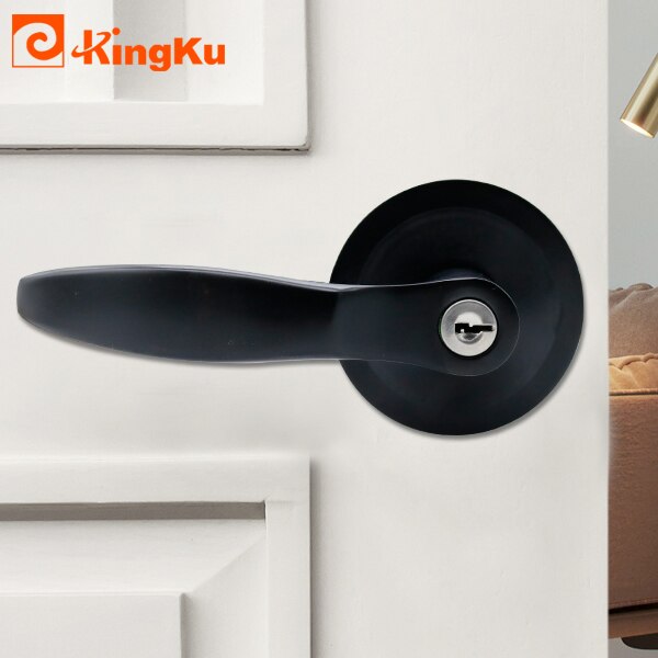 Door Handles for Interior Doors Zinc Alloy Lock Lever Black Circle with Keys Bedroom Bathroom Office Hardware KingKu Brand