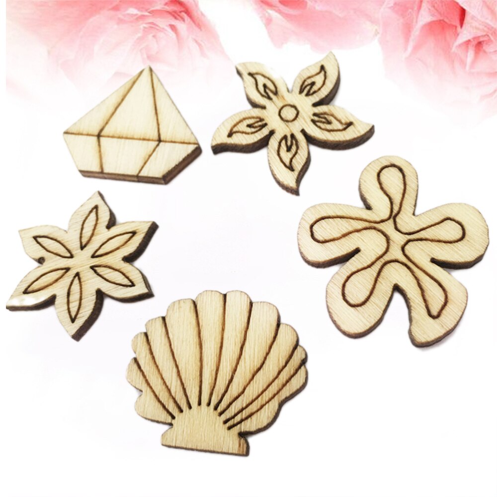 100 pcs Wooden Pieces DIY Cartoon Embellishments Wood Ornament Cutouts Craft for Home Decoration