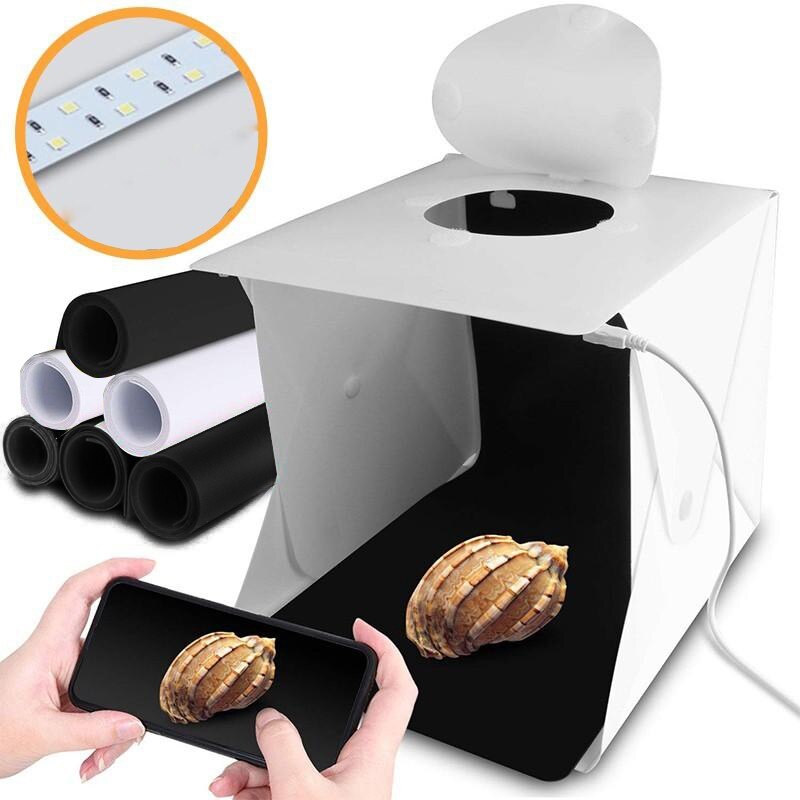 Foldable Photography Lightbox Photo Studio Softbox LED Light Shooting Box Kit With 2 Background for DSLR Camera Smart Phone