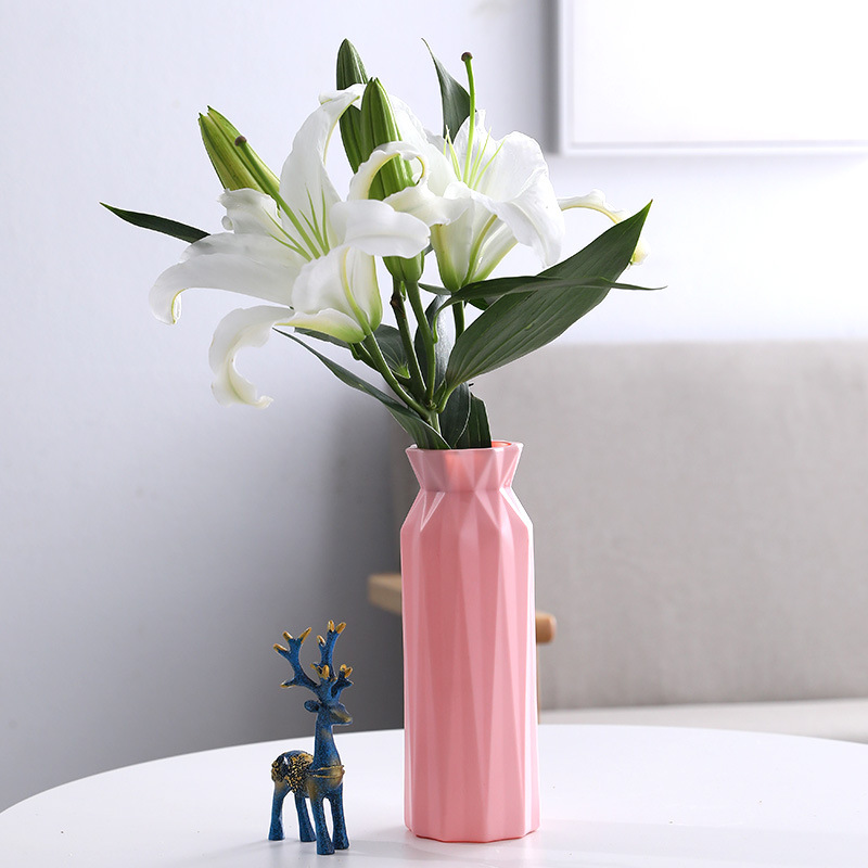 1pc Origami plastique Vase blanc Imitation céramique Pot de fleur panier de fleurs Vase décoration maison nordique décoration: Pink 2