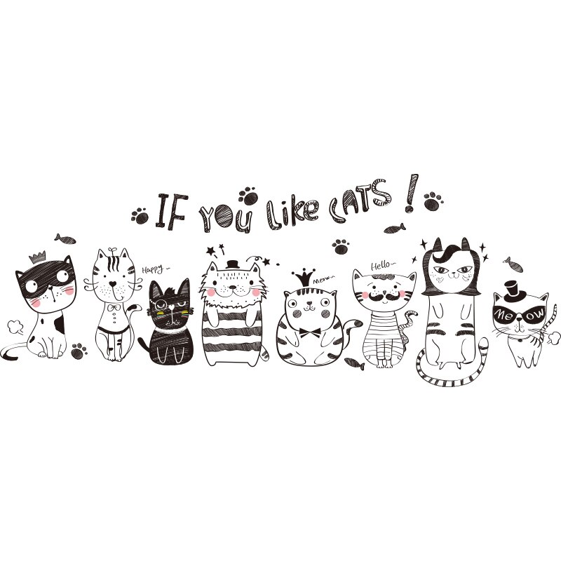 [shijuekongjian] cartoon katten muurstickers diy dieren muurstickers voor huis kinderkamer babykamer woonkamer deurdecoratie: Kattensticker 1