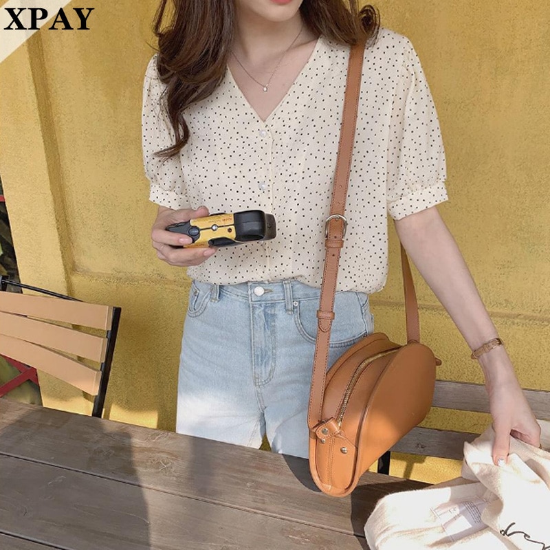 Camisa de lunares para mujer, blusa de talla grande de manga corta para chica, blusa coreana sencilla de gran tamaño que combina con todo,
