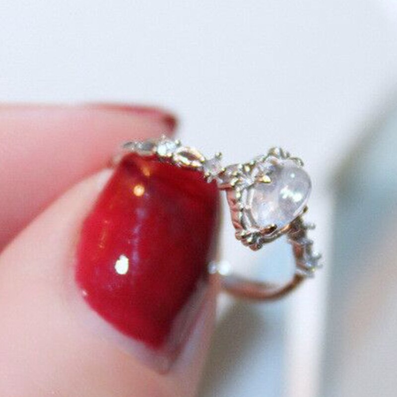 Moonstone Rings For Women Vintage Tibetan Ring Classic Water White Stone Ring Female Jewelry