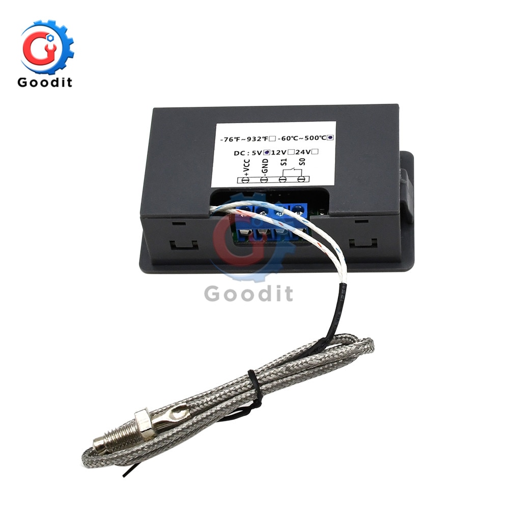 DC 5V 12V 24V AC 200V -60~500℃ Digital LED High Temperature Control Switch Thermostat High thermometer K-type thermocouple