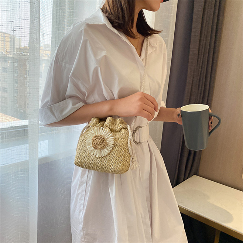 Rattan Woven Women Straw Bag Handbag Knit Summer Beach Woman Shoulder Messenger Khaki Beige Bags