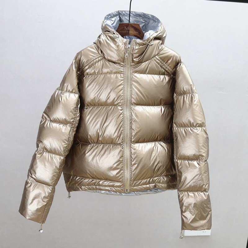 Ailegogo guld silver dubbelsidig kappa vinterjacka dam huvor vita ankdun parkas dam varm snö dun ytterkläder