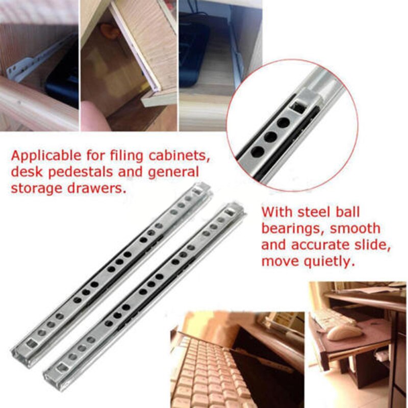 Glissières de tiroir à roulement à billes, Extension complète robuste, Rail de guidage de meubles monté sur le côté, armoire en Zinc, 17mm, 2 pièces