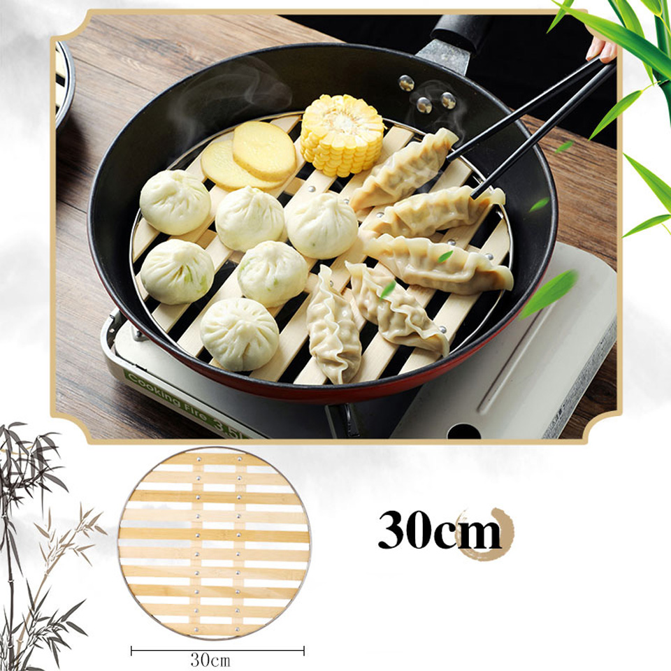 Vaporera redonda de bambú para el hogar, vaporera de acero inoxidable para cocinar al vapor bollos y fideos, suministros de cocina chinos: 30CM