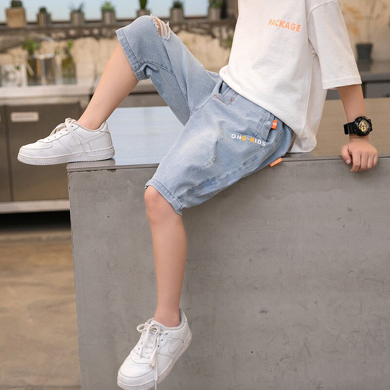 Kids Jeans Children Boys Summer Thin Pants Teenagers Boys Elastic Waist Denim Shorts Children Boys Solid Short Pants