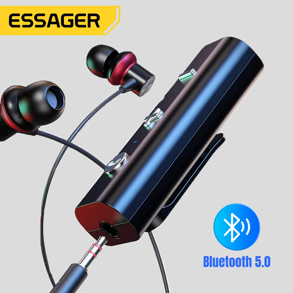 Essager Bluetooth 5.0 Ontvanger Voor 3.5mm Jack Oortelefoon Draadloze Adapter Bluetooth Aux Audio Muziek Zender Voor Hoofdtelefoon Auto