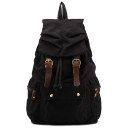 Vintage Rugzak Lederen Schoudertassen Mannen/Vrouwen Rugzak schooltas Unisex Rugzak Casual Canvas Reistassen: Black