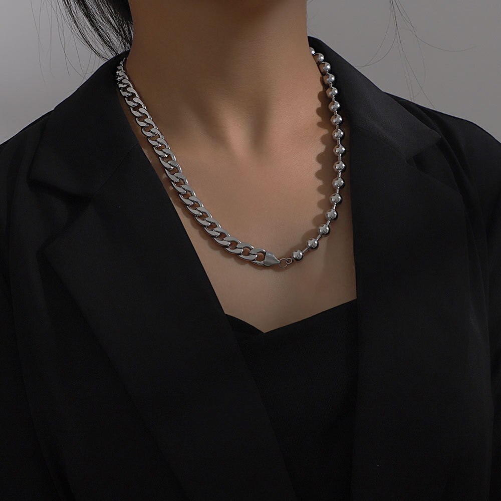 Titanium stalen cubaanse ketting met stiksels en kogelvormige schakels, coole ketting voor mannen en vrouwen, unisex, hiphop, streetstyle, veelzijdig, lief en cool.