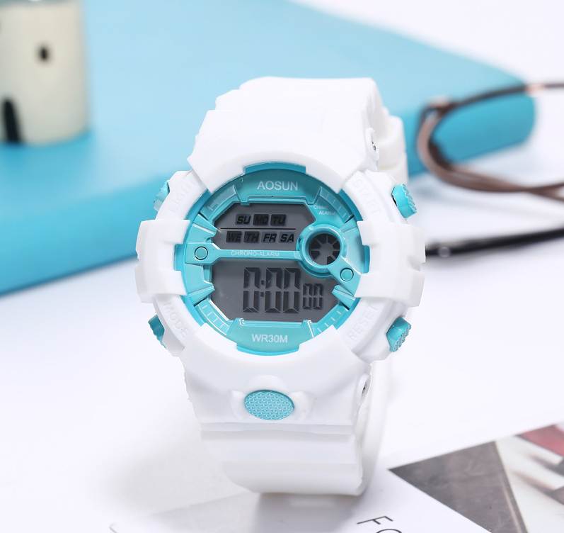 White Gold Digital Watches Round Women Men Watches Sports Waterproof Electronic Watch Reloj Mujer Luminous Clock: white blue