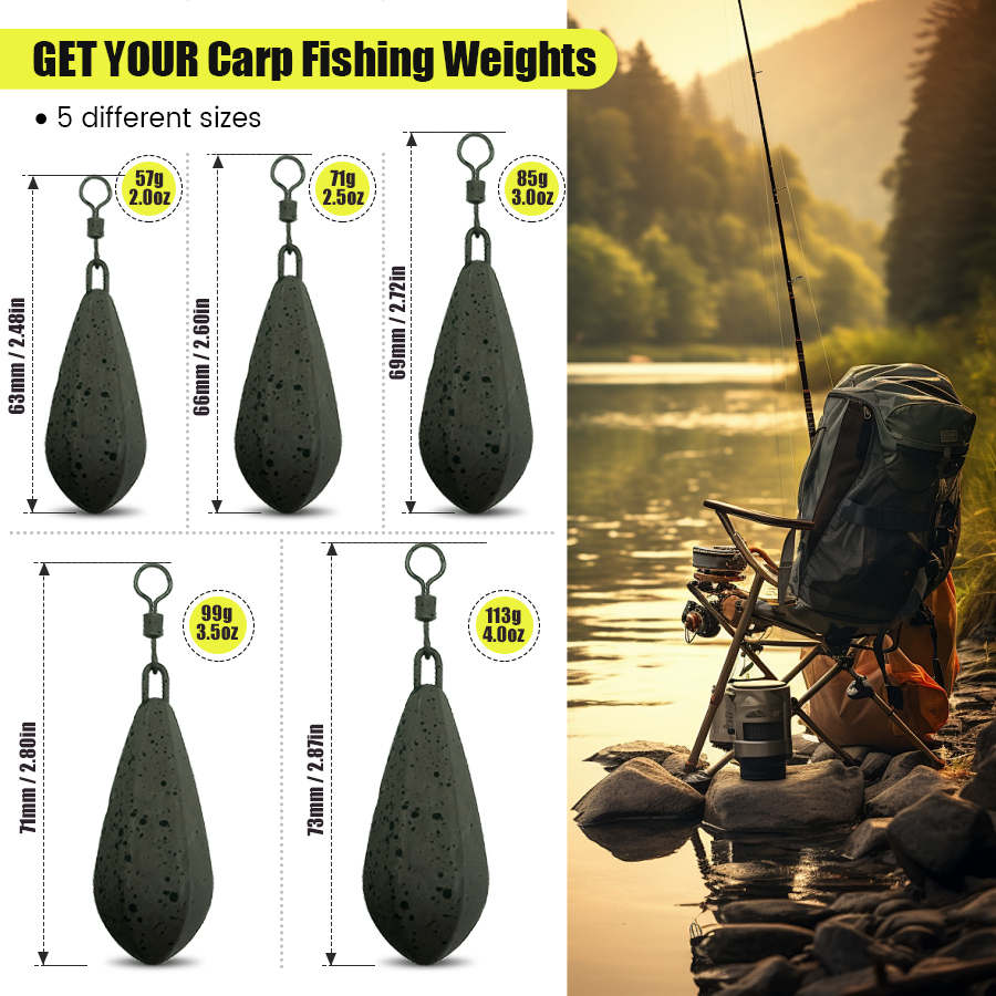 Peso de pesca de carpa, 56g/71g/85g/99g/113g, adequado para água doce e água do mar, não facilmente corroído