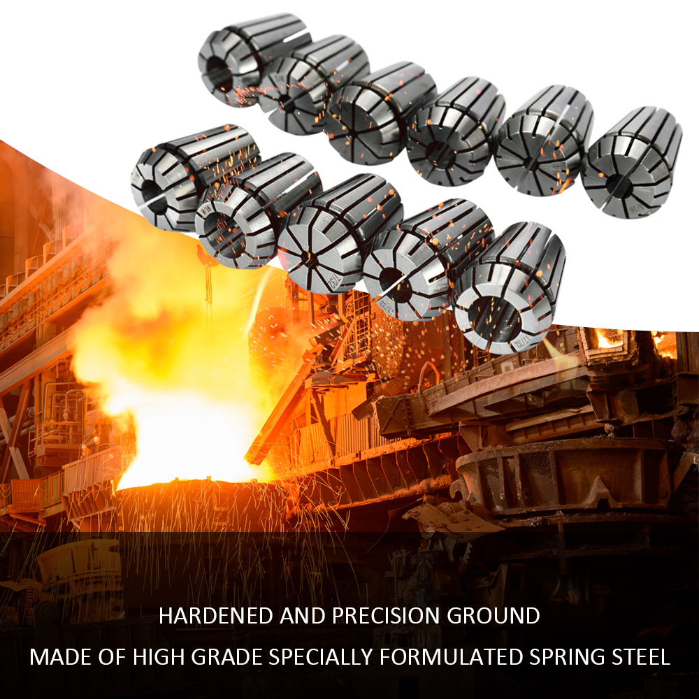 Precision Spring Collet Set 11pcs Chuck Collets for CNC Workholding Engraving and Milling Lathe Accessories Tool