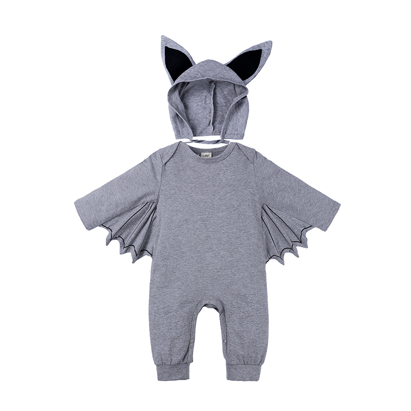 Newborn Kids Baby Boy Baby Girl Bat Wing Halloween Warm Infant Zipper Cotton Long Sleeve Romper Jumpsuit Hooded Clothes
