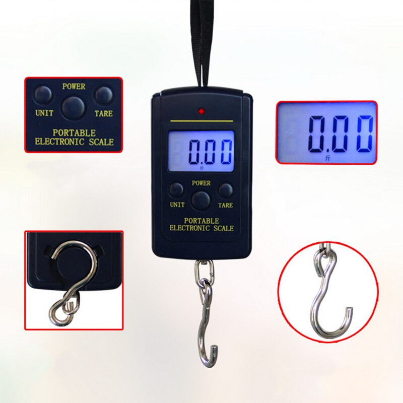 Báscula Digital portátil de 40kg para equipaje de pesca, báscula electrónica de viaje, gancho de ponderación de escala, luz negra