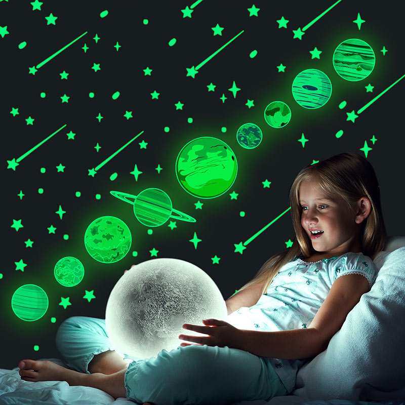 Cartoon Luminous Wall Stickers Home Decor Kawaii Moon Star Animal Wallpaper Kids Room Mural Nursery Poster Bedroom Decoration