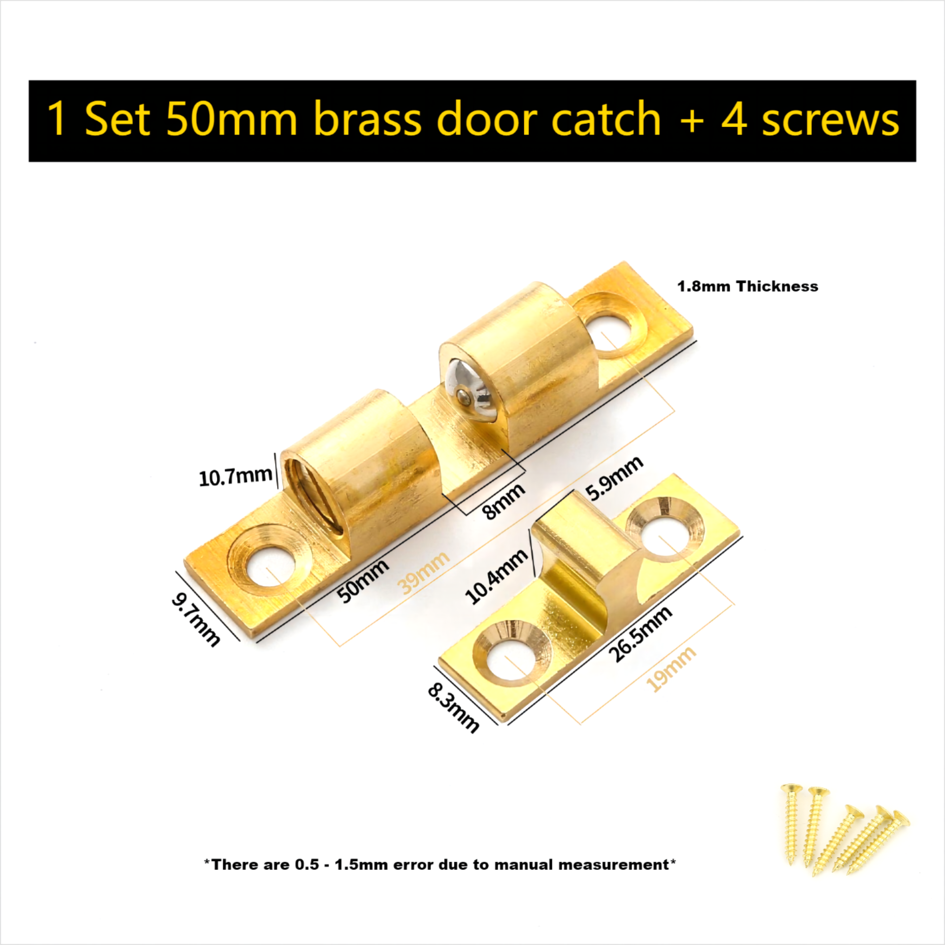 Cabinet Door Catch Solid Brass Adjustable Spring Ball Latch Furniture Door Closer with Free Screws 40mm/50mm/60mm/70mm: black