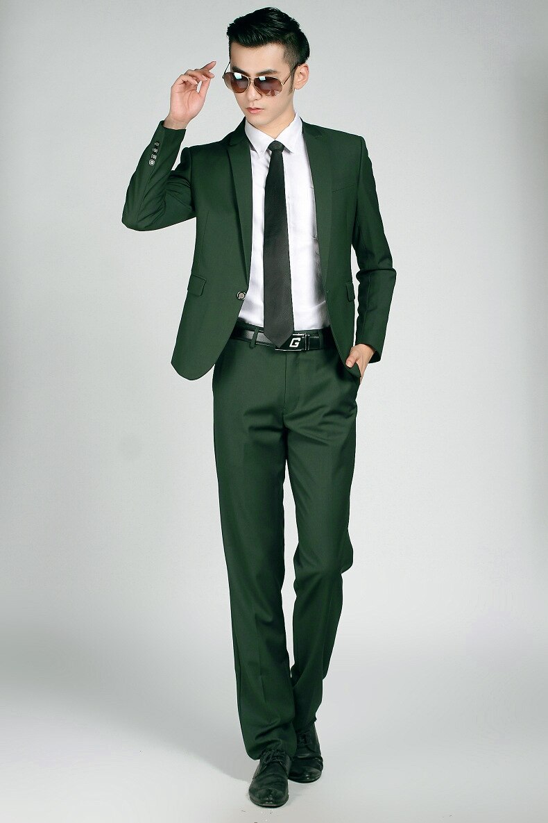 Traje para hombre de color verde oscuro, traje informal ajustado para jóvenes, traje de boda para novio, dos piezas,