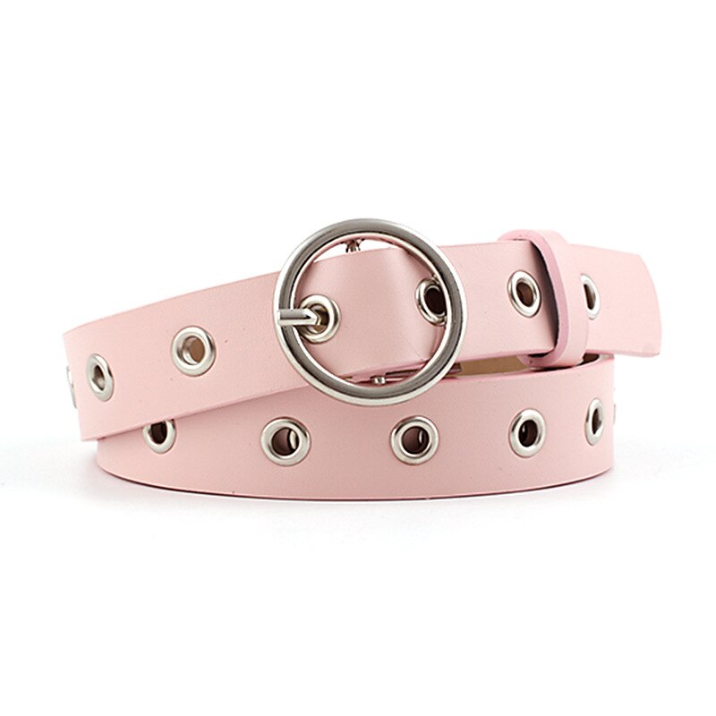 Women's Black White Red Pink Eyelet Grommet Belt Female Silver Circle Belts for Women Jeans Fajas Para Mujer: Pink