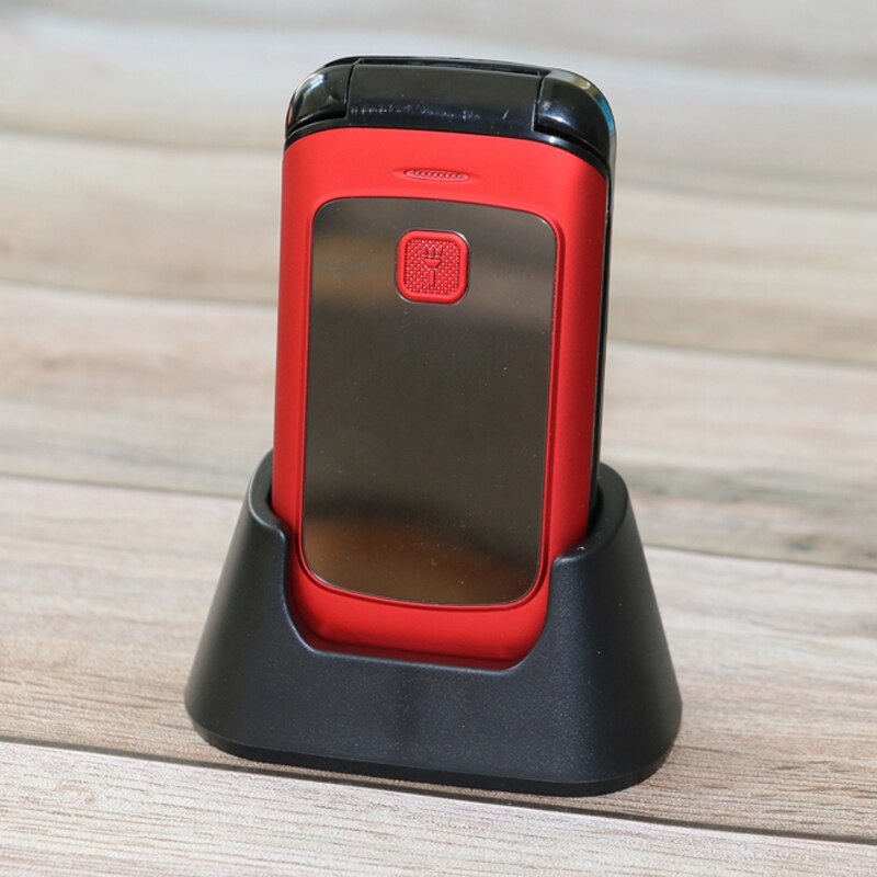 Flip senior mobiele telefoons dock oplader sos oproep snel bellen magisch stemspel groot toetsenbord zaklamp