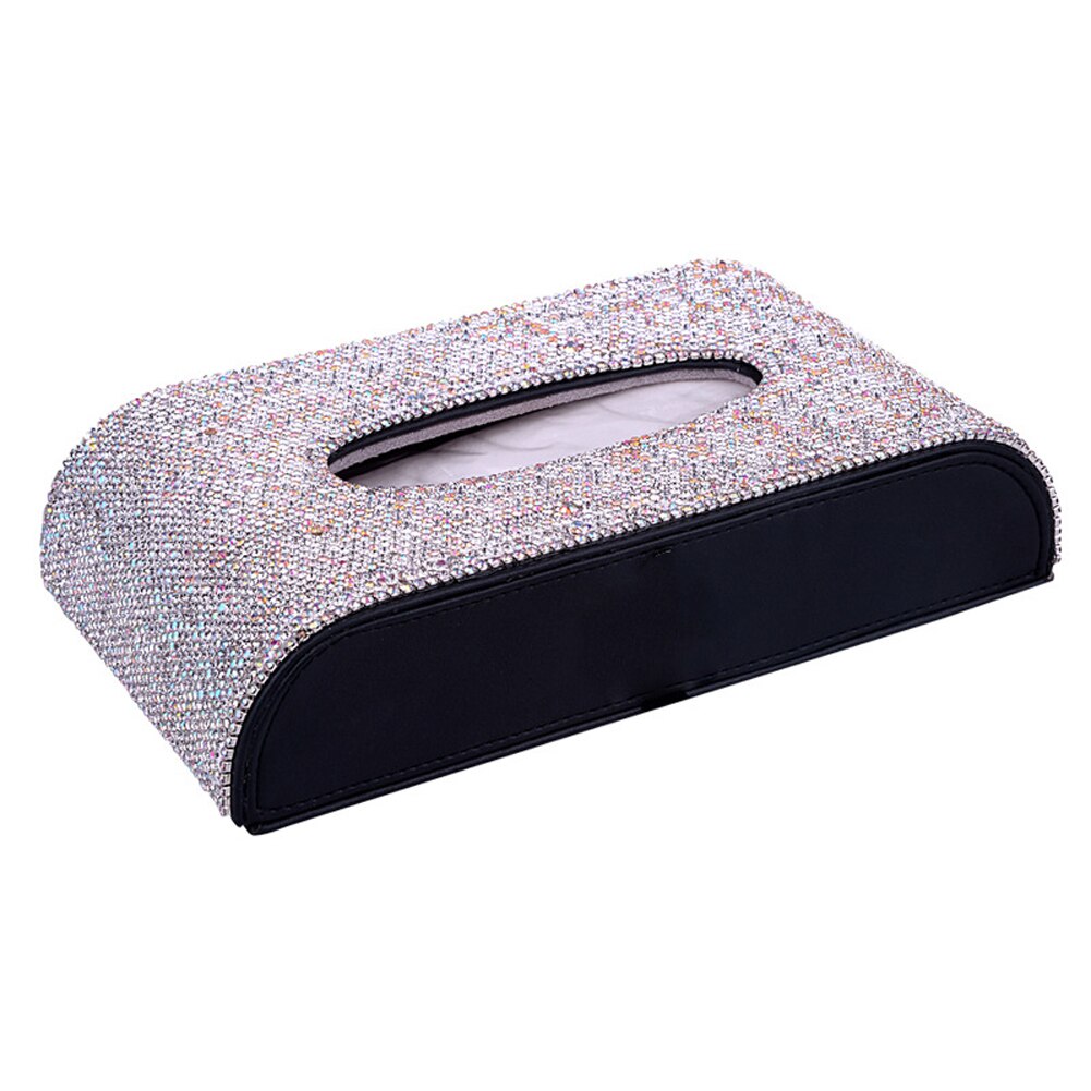 Lyxigt läder silkespapperskåpa kristall rhinestone block pappersförvaringslåda biltillbehör för kvinnor flickor