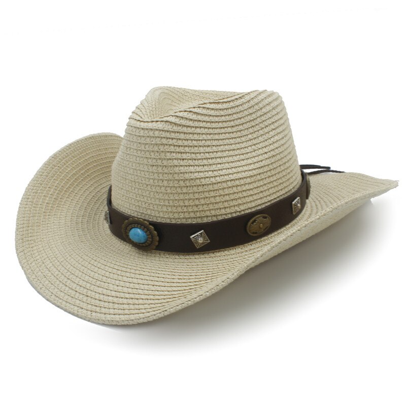 Men Straw Western Cowboy Hat Roll Up Brim Gentleman Sombrero Hombre Jazz Hat: Straw