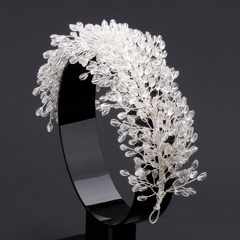 Diademas barrocas hechas a mano con cuentas de cristal transparente para novia, Tiaras de flores, corona, diadema de diamantes de imitación, accesorios para el cabello de boda: Color dorado
