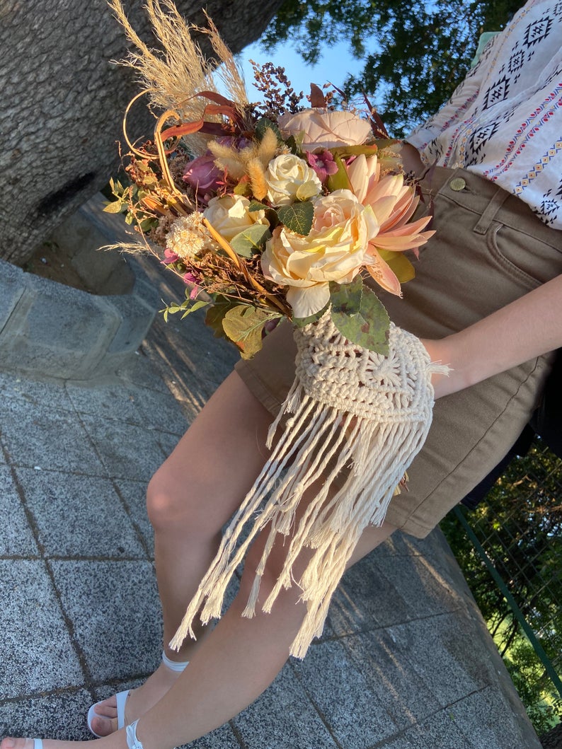 Enveloppe de Bouquet de mariage en macramé | Accessoire de mariée | Enveloppe de fleur de mariage | Enveloppe en macramé