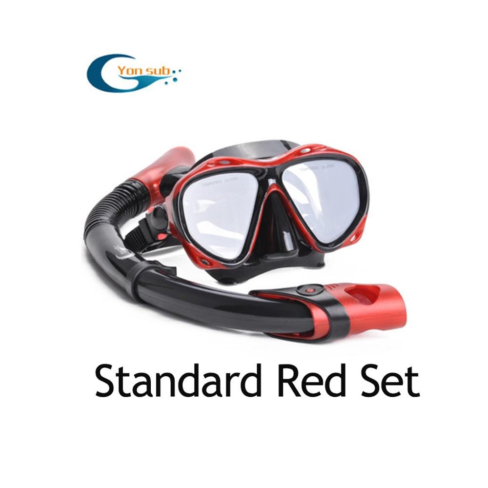 YONSUB myopia tempered dive optical lens mask scuba diving mask snorkel set underwater anti fog and tube diving equipment: Standard Red Set