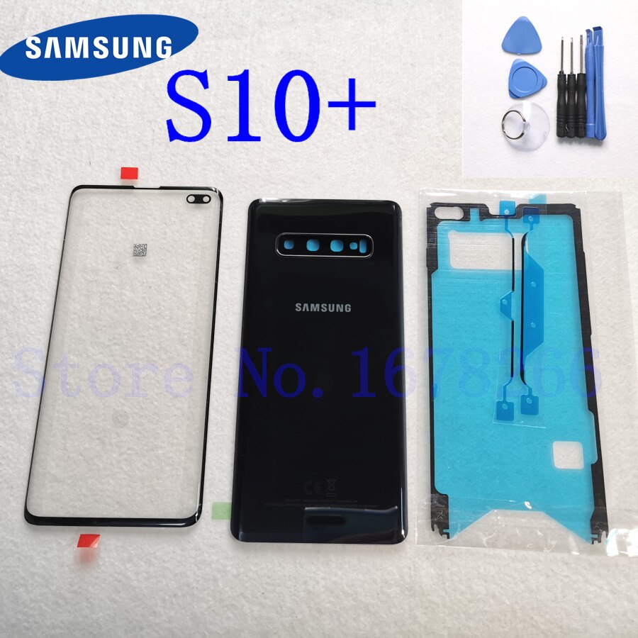 SAMSUNG Galaxy S10 Plus S10e S10 G970 G973 G975 G973F Front Touch Panel Outer Lens + Rear Battery Door Back Glass Housing Cover: S10 Plus black