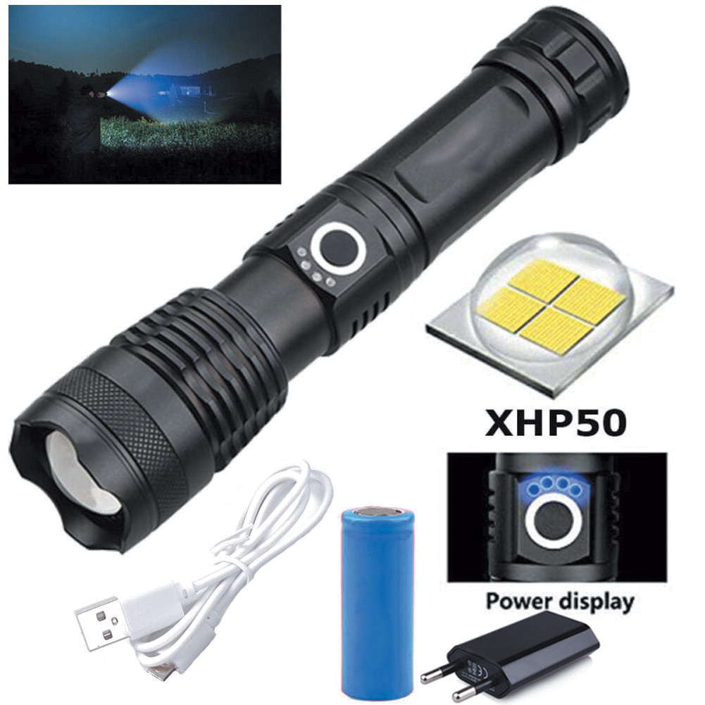XHP50 USB Rechargeable Flashlight Torch Super Powerful LED Flashlight Waterproof Lamp Ultra Bright Lantern Camping
