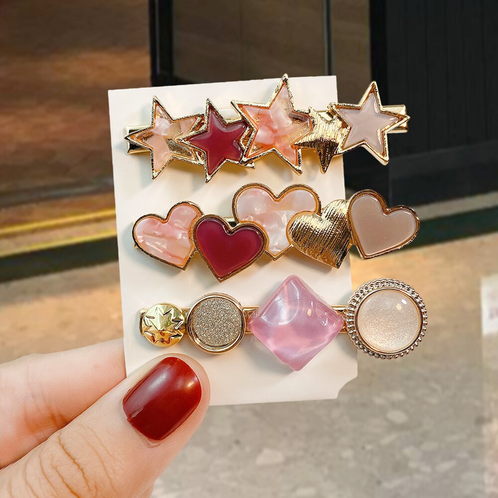 1 ensemble Macaron cristal strass pince à cheveux étoile amour forme Barrettes épingles à cheveux géométrique cheveux accessoires: 12