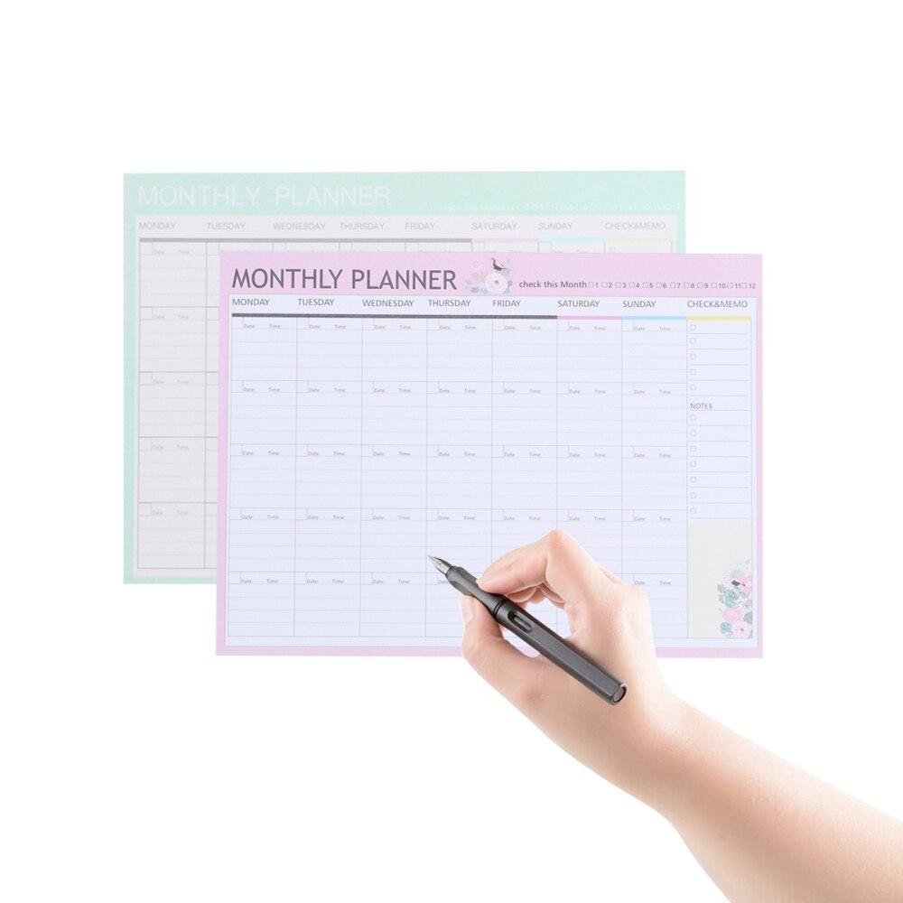 20 Sheets Monthly Planner Calendar Schedule Organizer Agenda Schedule Organizer Notebook(Pink Green Mixed)