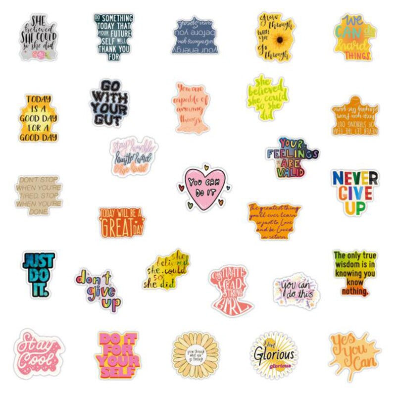 50PCS Motivational Phrases Graffiti Sticker Inspirational Life Quotes DIY Laptop Study Room Scrapbooking Waterproof Decals