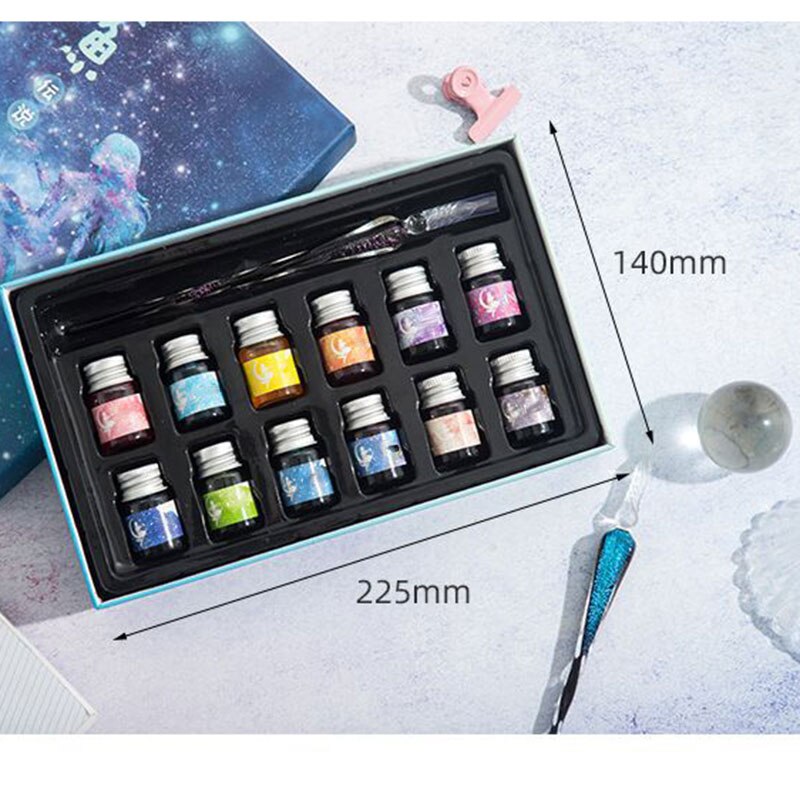cristal popular cielo estrellado pluma de cristal y tinta Set pluma de inmersión de vidrio pluma estilográfica tintas para escribir dibujo Oficina escuela suministros