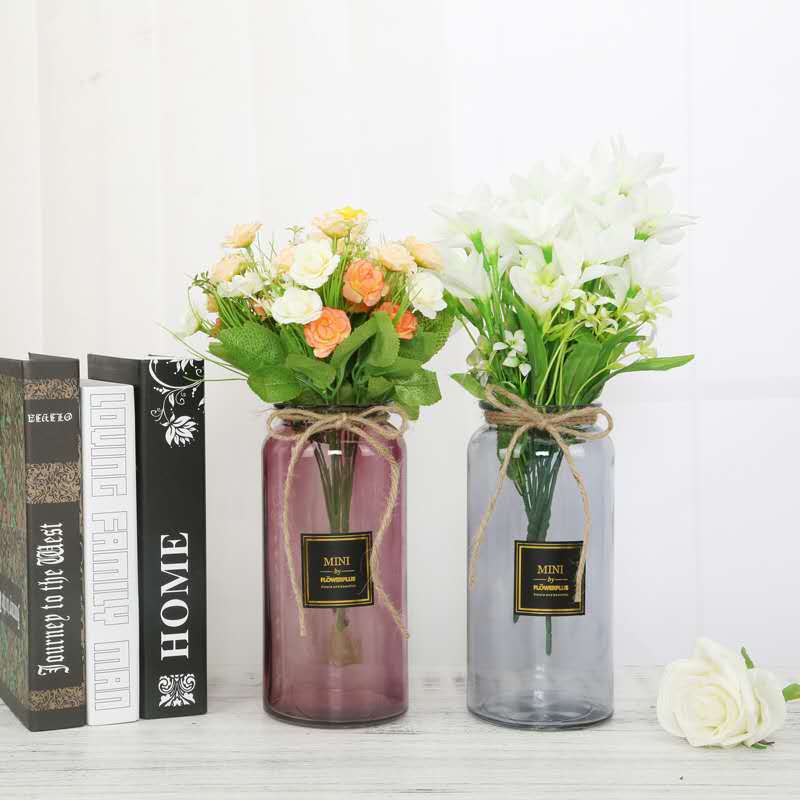 1pc Small Glass Vase Household Flower Vase Home Decoration Hydroponic Dried Flower Plants Holder