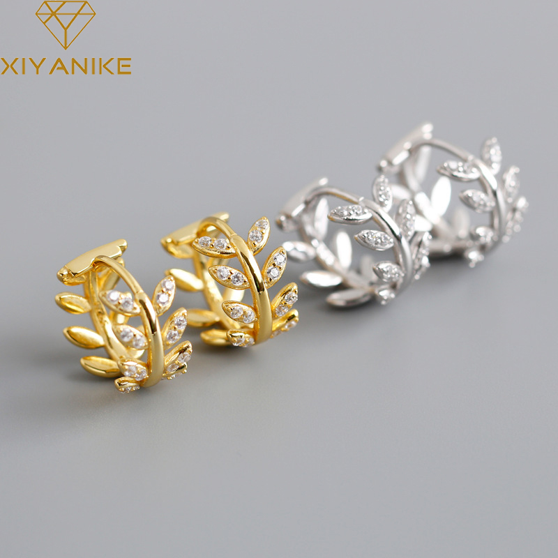 Xiyanike Zilver Kleur Leaf Zirkoon Oorbellen Vrouwelijke Schattige Prachtige Elegante Sieraden Accessoires Paar