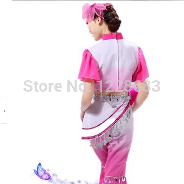 Oude Plus Size Blauw Roze Groen Yangko Jurk Traditionele Chinese Dans Kostuums Roupa Oosterse Dans Kostuums