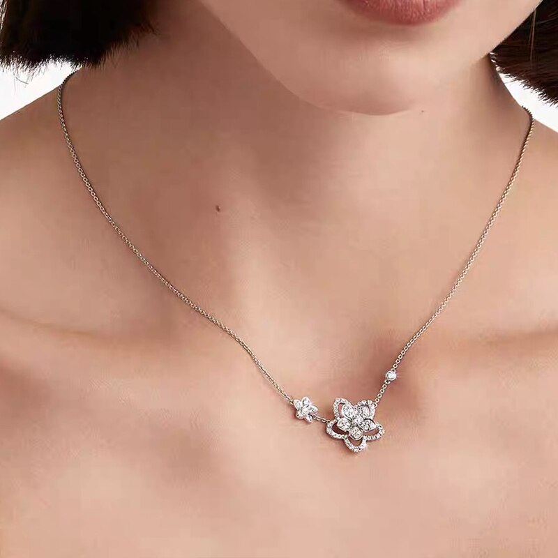 Pure 925 Sterling Zilveren Populaire Dames Cherry Blossom Ketting Luxe Bloem Sieraden Party