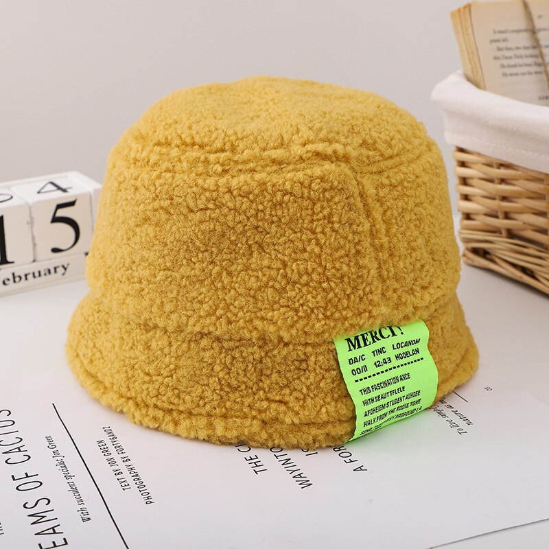 Barnas vinterdukmerke til å holde varmen servantlokk japansk brev lam ullbøttehatt låve vinter smålåve takrenne jenter hattemaker: Gul