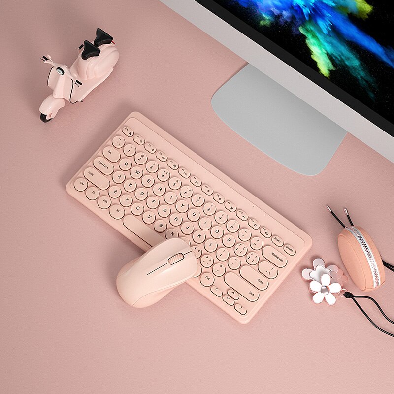 Mini Wireless Keyboard Bluetooth Keyboard And Mouse Keycaps Bluetooth Keyboard For ipad Phone Tablet Laptop: Pink with Mouse