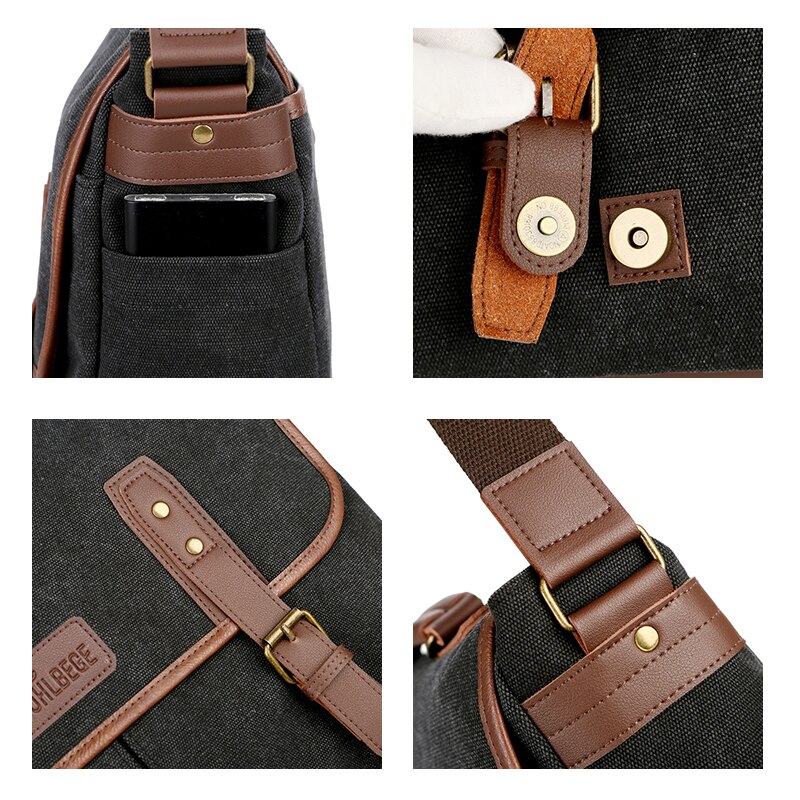 Vintage Mannen Aktetassen Canvas 14 Inch Laptop Tassen Draagbare Tas Voor Mannen Business Aktetas Schoudertas