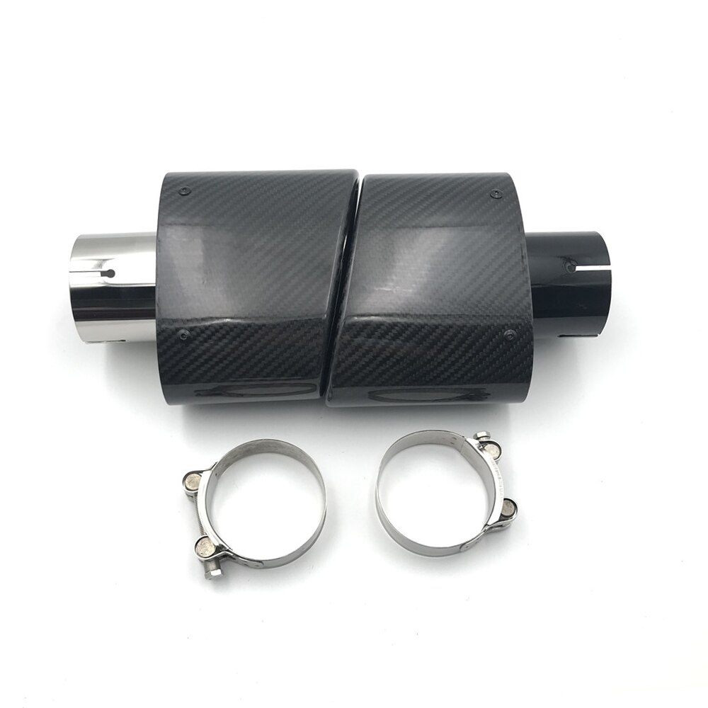 1 Piece Oval Slanted Glossy Carbon Glossy Black Stainless Steel Exhaust Tip Car Modifide Muffler End Pipe For Ak